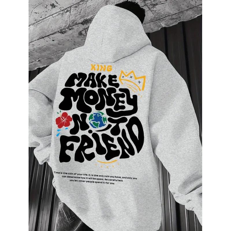 European Trendy Unisex Hoodie with Printed Design, Plus Velvet, Long Sleeve, Drop Shoulder - Perfect for Spring and Autumn.
