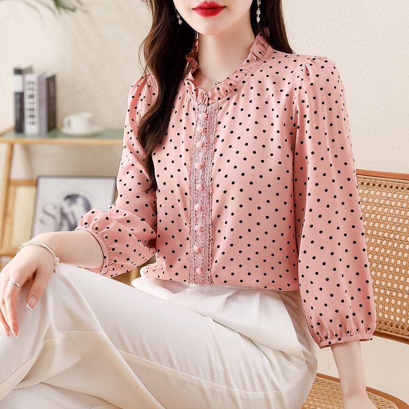 Splicing Lace Chiffon Shirt, Women's Spring Small Shirt, Women's Age Reducing Versatile Top