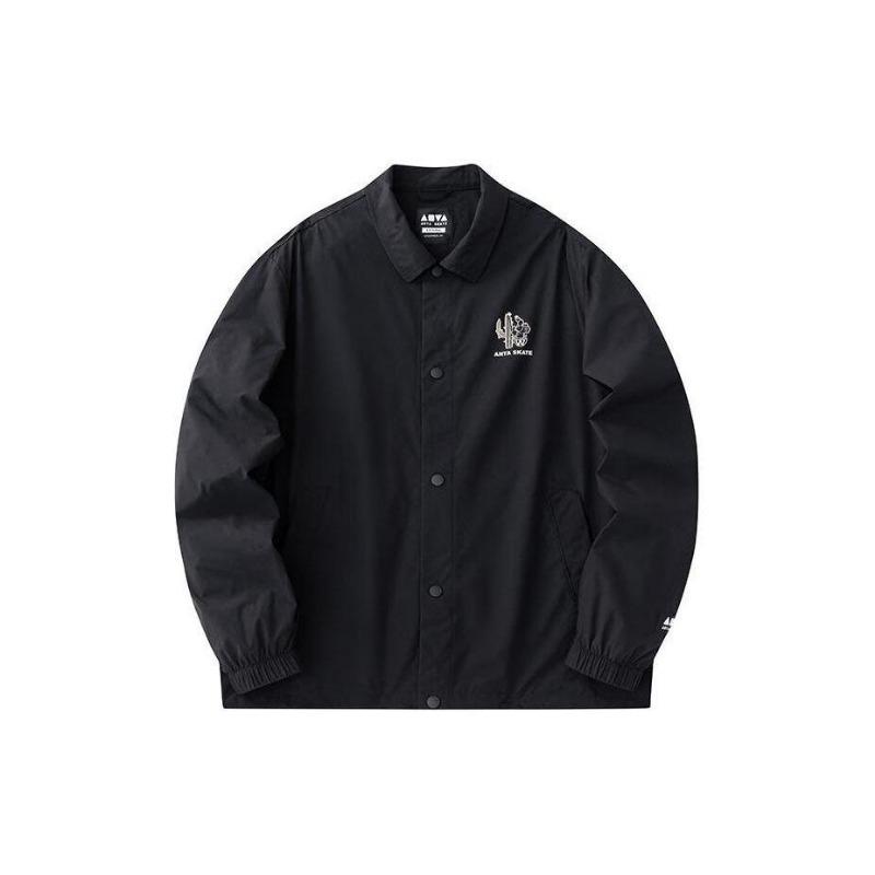 

Anta Solid Color Single-Breasted Lapel Long Sleeve Jacket Unisex Jacket Black 172428603-1 S