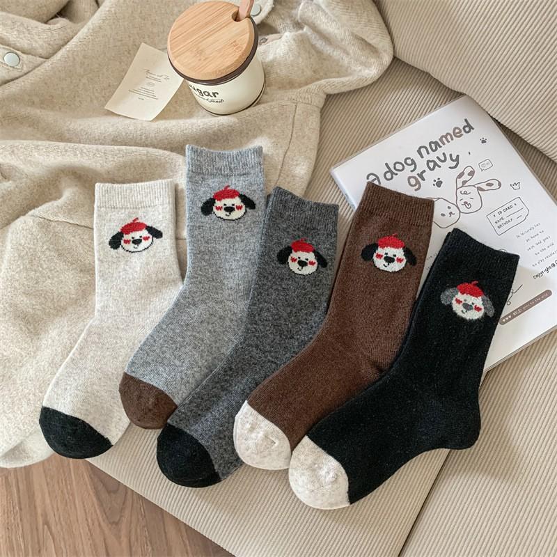 Socks Girls Cute Puppy Wool Socks Stacked Socks Girls Cartoon Thickened Warm Medium Socks Socks