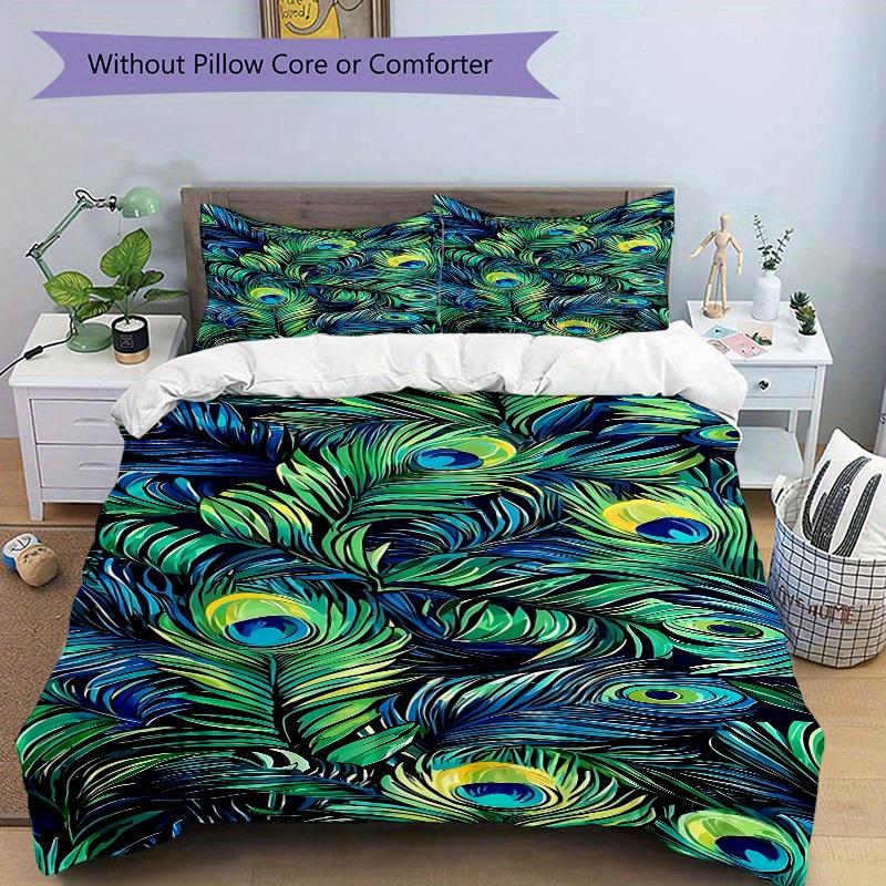 3pcs Animal-themed Peacock Feathers Soft and Comfortable Breathability, Bedding Set, Machine Washable, Suitable for All Seasons167