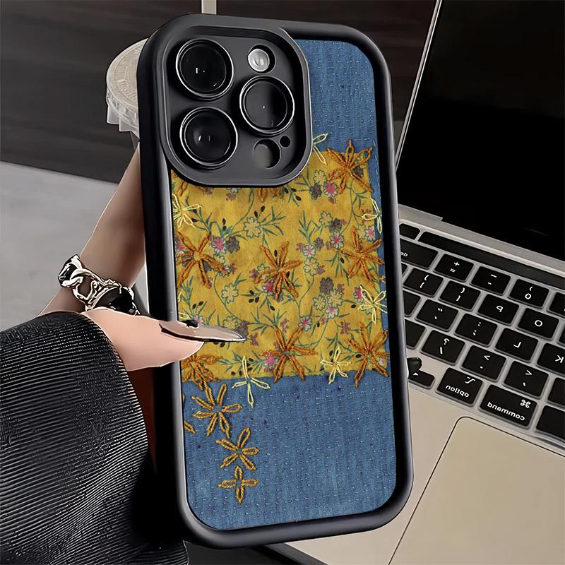 Phone Case for iPhone 17 Air 16E 15 16 Pro Max Retro Denim Pattern Cover 14 Plus 13 12 Mini Soft Shell Silicone Fundas