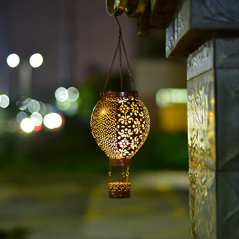 Outdoor Solar Hot Air Balloon Garden Lights - Wrought Iron Patio Projection Lanterns