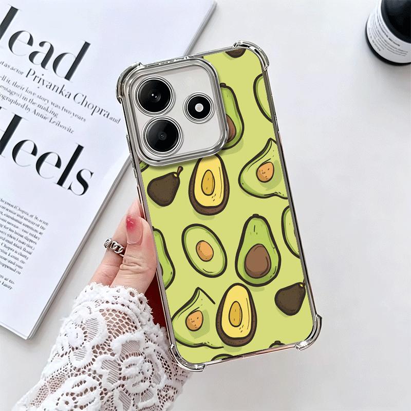 Cartoon Cute Avocado Plating Phone Case For Xiaomi Redmi Note 14 15 Pro Plus 13 12 11 11S 11T 10 9S 9 5G Anti-Fall Airabag Cover