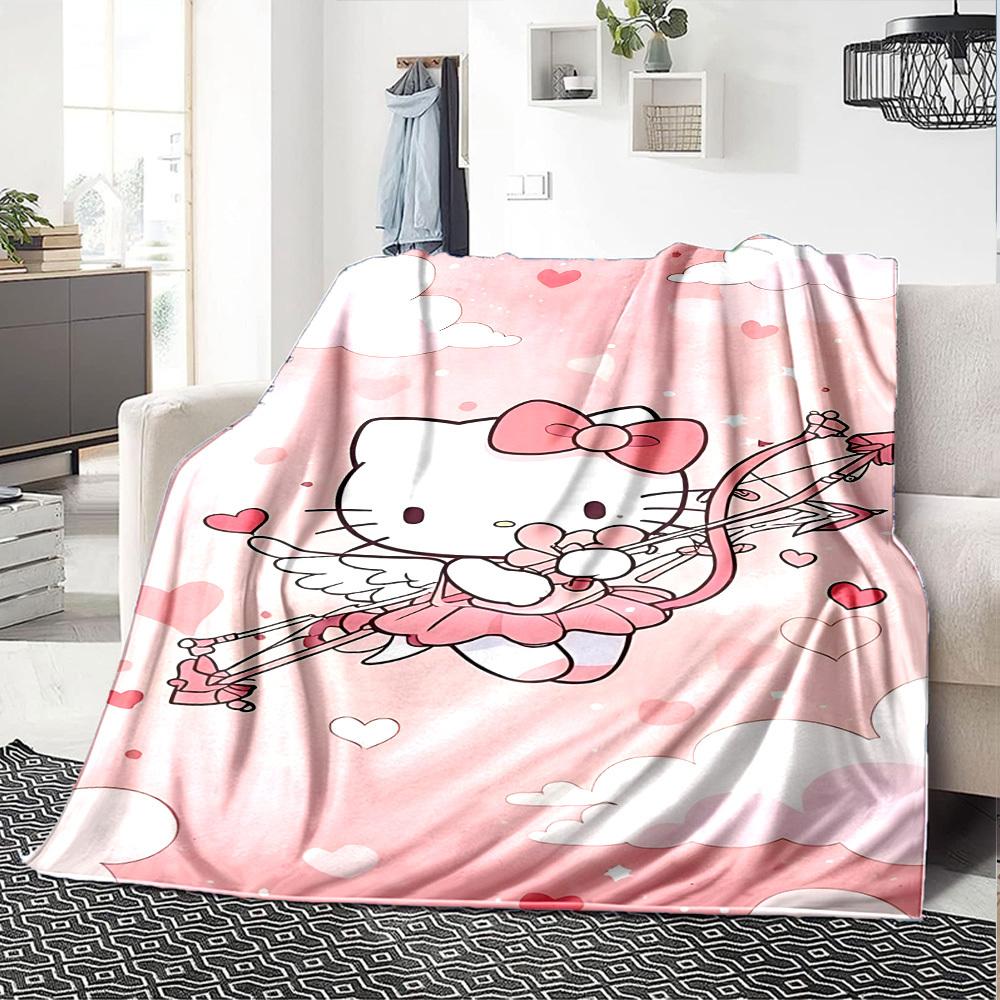 1pc Hello Kitty Cupid Blanket Lightweight Flannel Throw for Sofa Bed Travel Camping Livingroom Office Couch Chair
