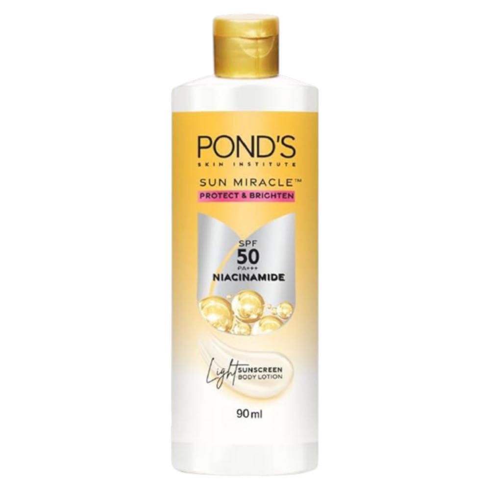 Pond's Sun Miracle SPF 50 PA+++ Sunscreen Body Lotion 90ml No White Cast, Lightweight Daily UV Protection with 1% Niacinamide