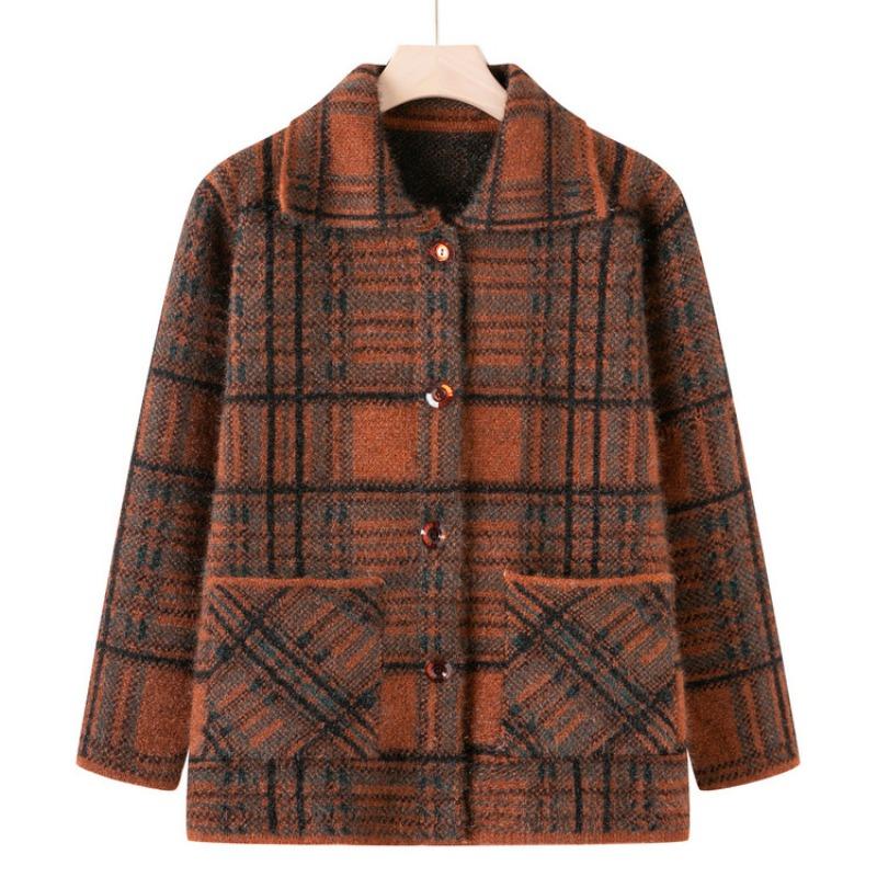 Grandma spring and autumn new knitted sweater medium and old mother autumn thickened sweater women's old lady cardigan jacket