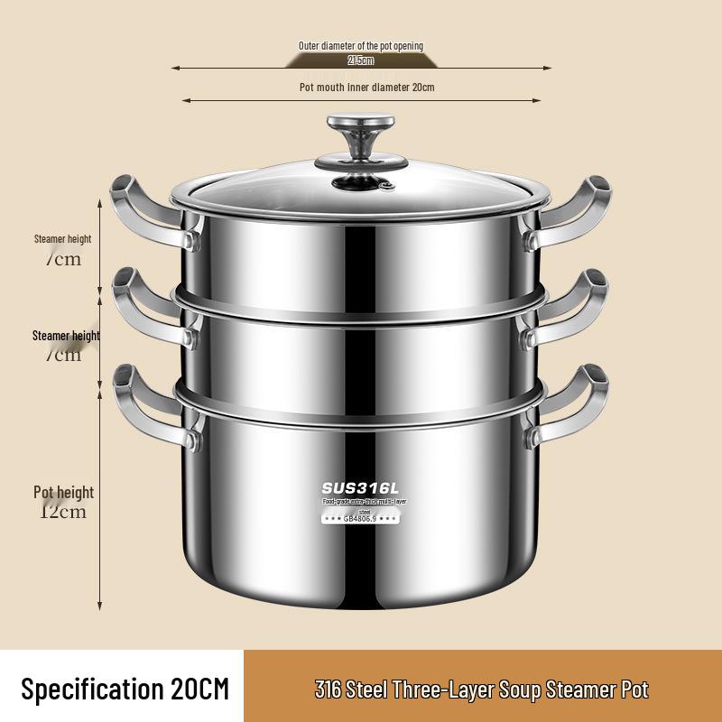 316L Stainless Steel Soup Pot with Handles - Non-Stick for Steaming, Cooking, and Stewing On Induction Cookers