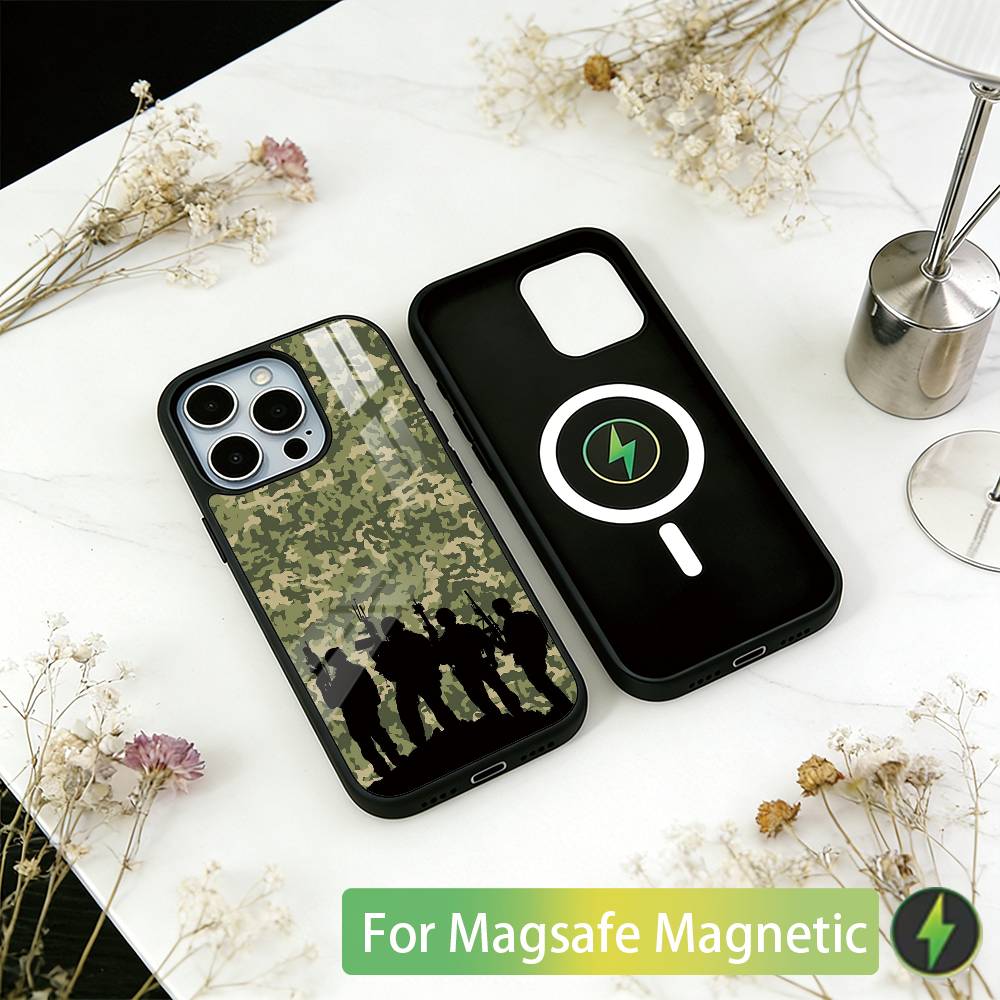 Camouflage Camo Military Army Phone Case For iPhone17,16,15,14,13,12,11 Plus,Pro Magnetic For Magsafe Wireless Charging iPhone12ProMax