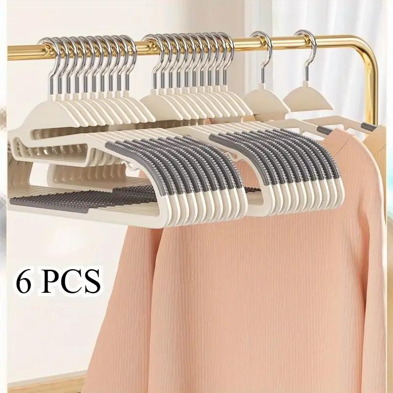 6pcs Plastic Clothes Hangers with Collar Protectors | Durable Non-Slip Wardrobe Closet Storage Organizer Hooks for Shirts