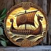 2D Viking Longship Metal Wall Art, Celtic Knot Design for Home Bar Garage Man Cave Decor