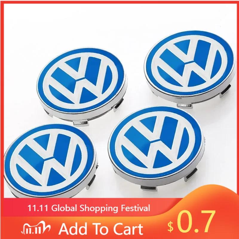 Nové Horké 2025 Nové 4KS Modré Samolepky na Středy Kol Auta Obtisky na Středové Krytky Kol Styling Auta Pro Volkswagen B5 B6 B7 T4 T5 Golf 4 5 6 7 Polo
