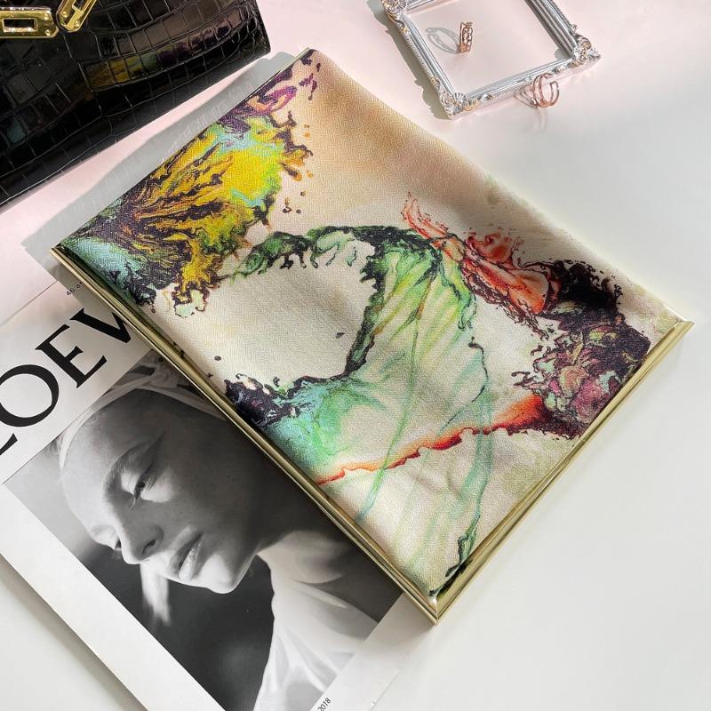 Ink splashing ballet printing silk wool square scarf double-sided heterochrome silk wool scarf women's high-end sense versatile scarf