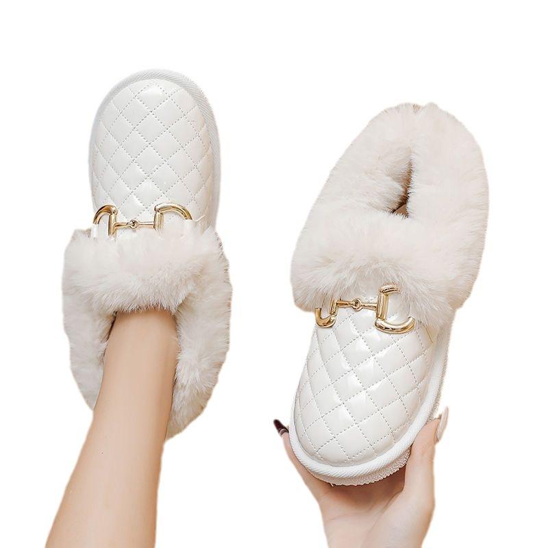 Women's Snow Boots Plush and Thickened Low Barrel Cotton Shoes Women's Winter Korean Warm Short Boots Slip On Loafers