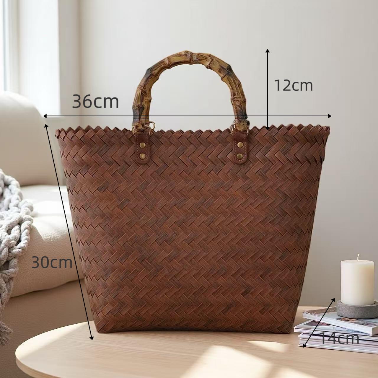 

Плетеная вручную сумка из имитации ротанга с бамбуковыми ручками - Корзина для покупок, Сувенир, Соломенная сумка или Сумка-тоут для поездок