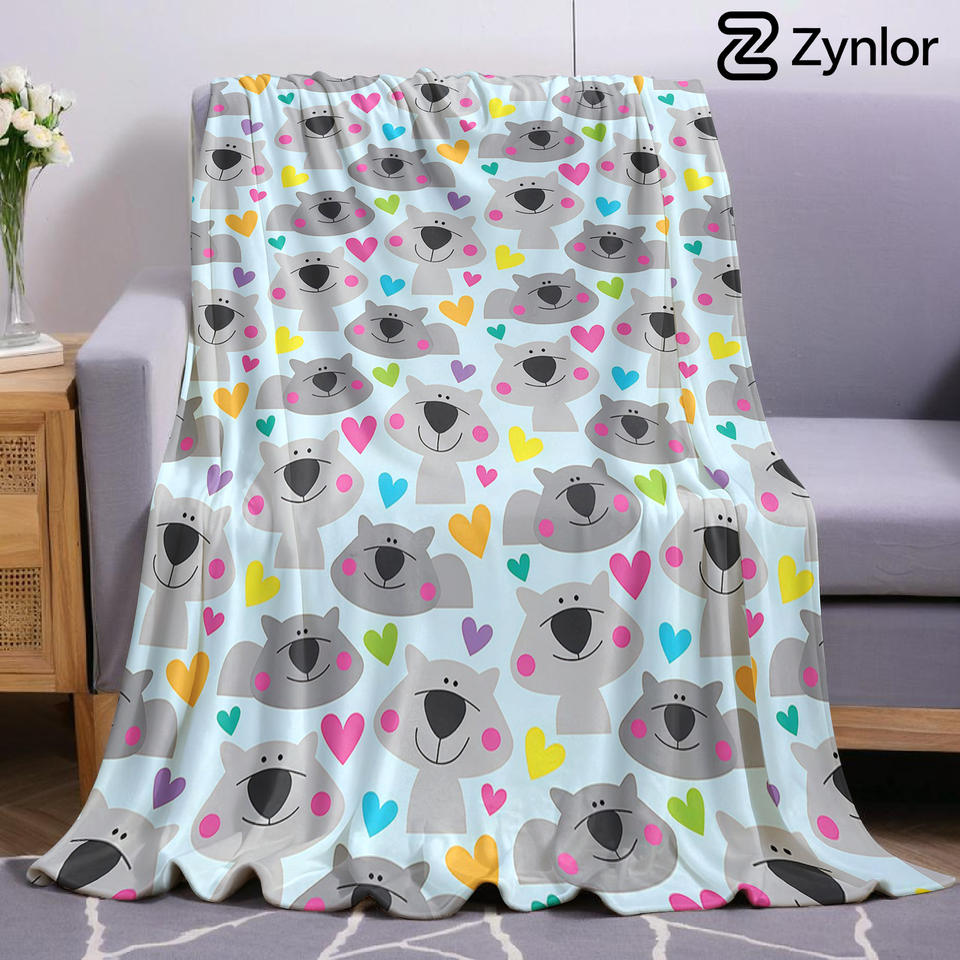 Gray Wolf Heart Grid Lightweight Microfiber Soft Christmas Fleece Blanket Warm Cozy Throw for Bed Sofa Office Travel All Season