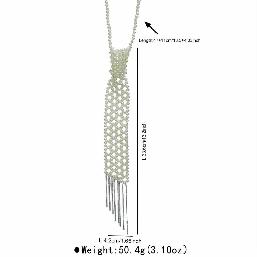 Elegant Korean Pearl Tie Minimalist Woven Beaded Fake Collar Handmade Academic Style Tassel Necklace Women