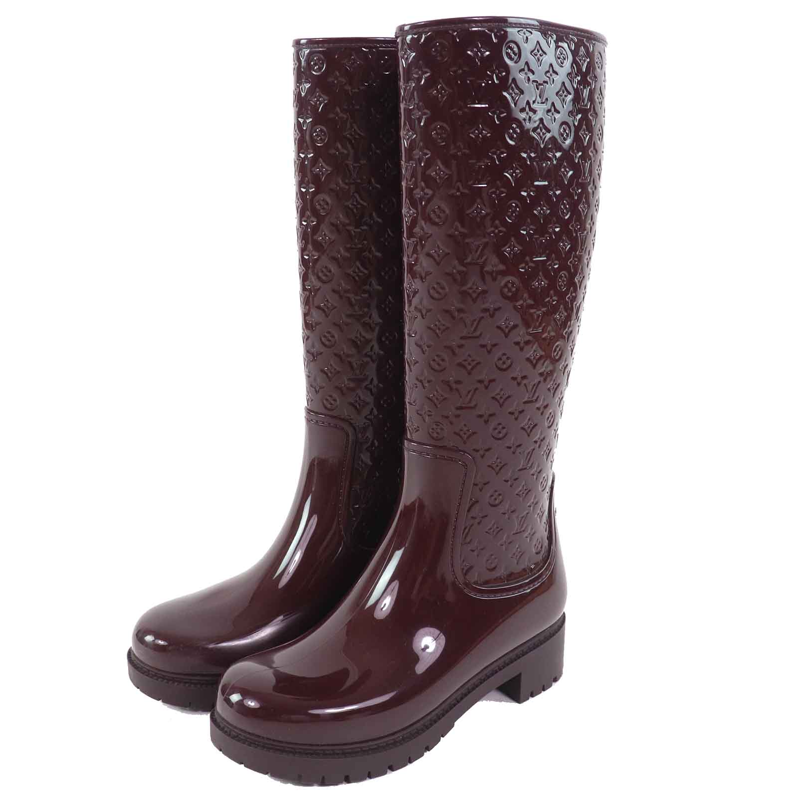 Great LOUIS VUITTON Rain shoes Monogram long rain boots  Bordeaux rubber Women 35 Used