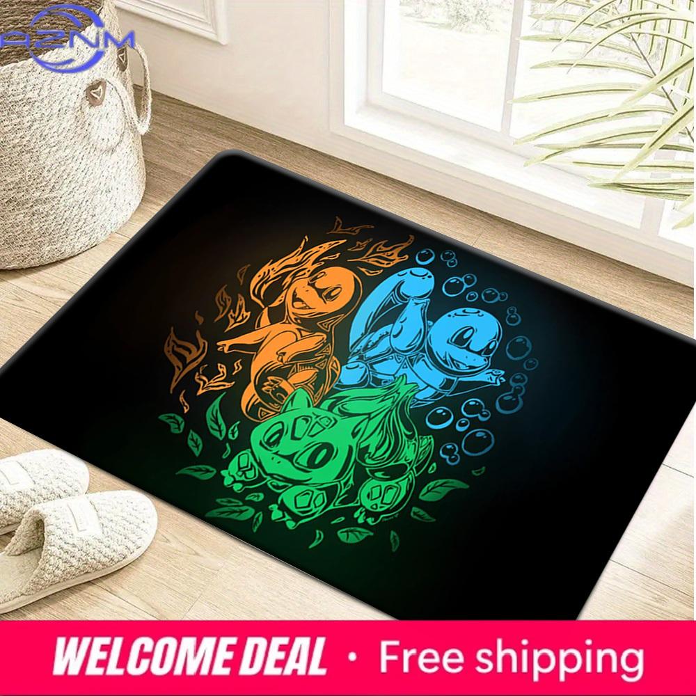 Pokemon Starters Charmander Squirtle Bulbasaur Print Non-Slip Doormat, Absorbent Floor Mat for Home Decor 40cm x 60cm