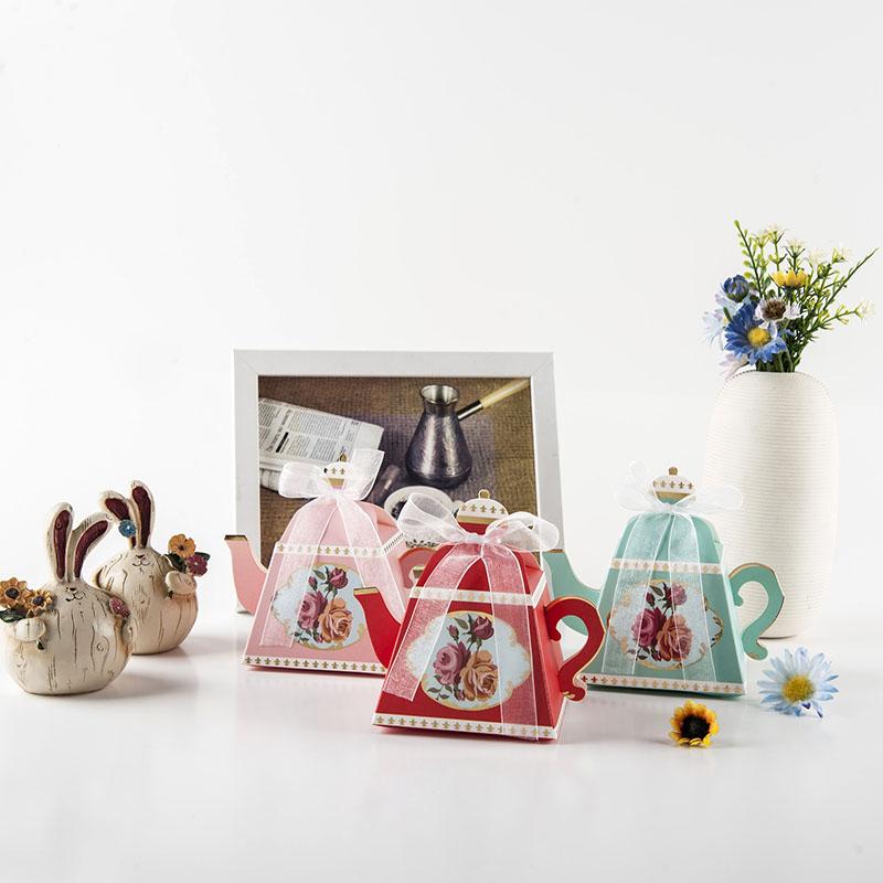 20/50pcs/lot Teapot Design Dragees Box Candy Gift Boxes Packaging Cardboard Box for Birthday Wedding Event Party