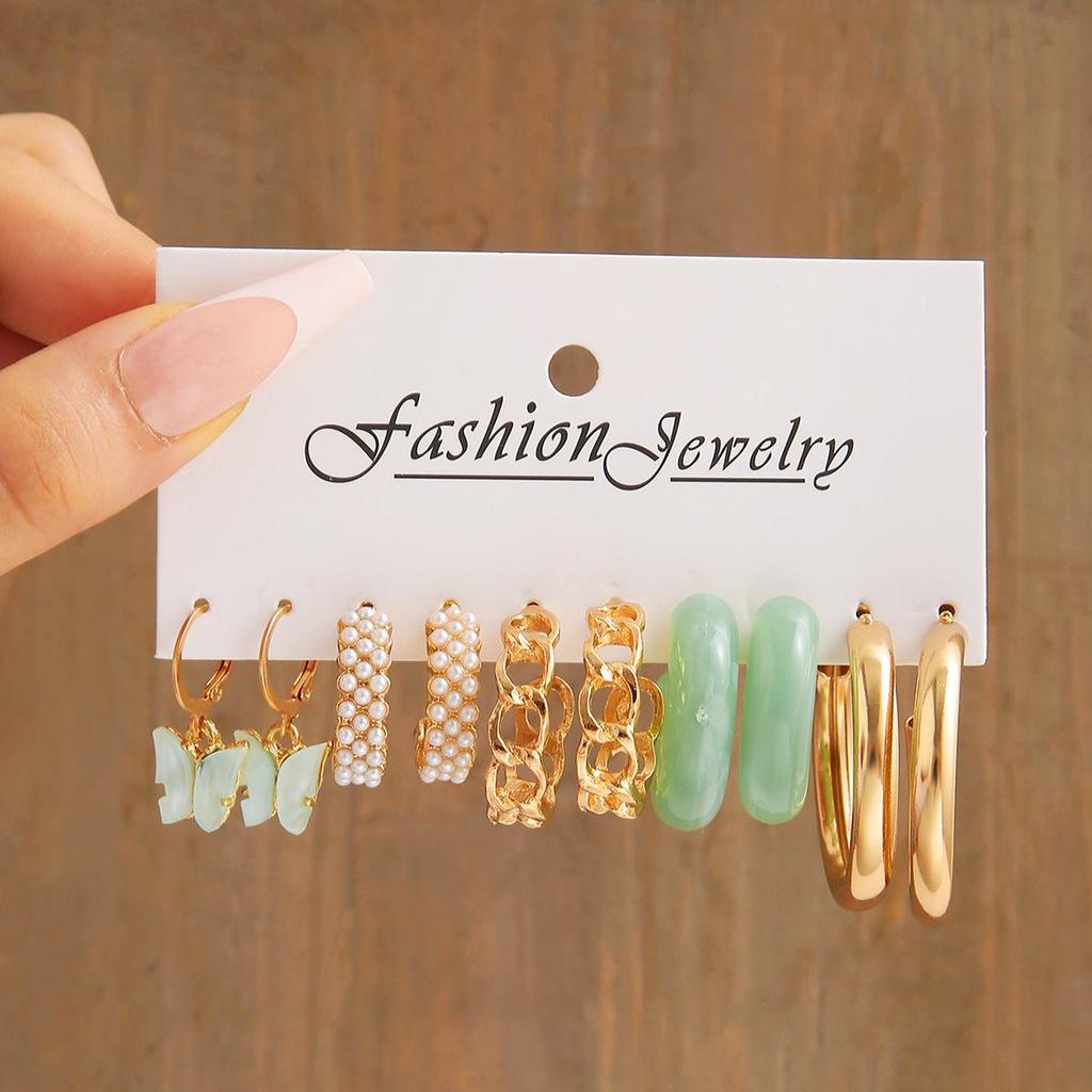 Women's Tassel and Pearl Crystal Stud Earring Set
