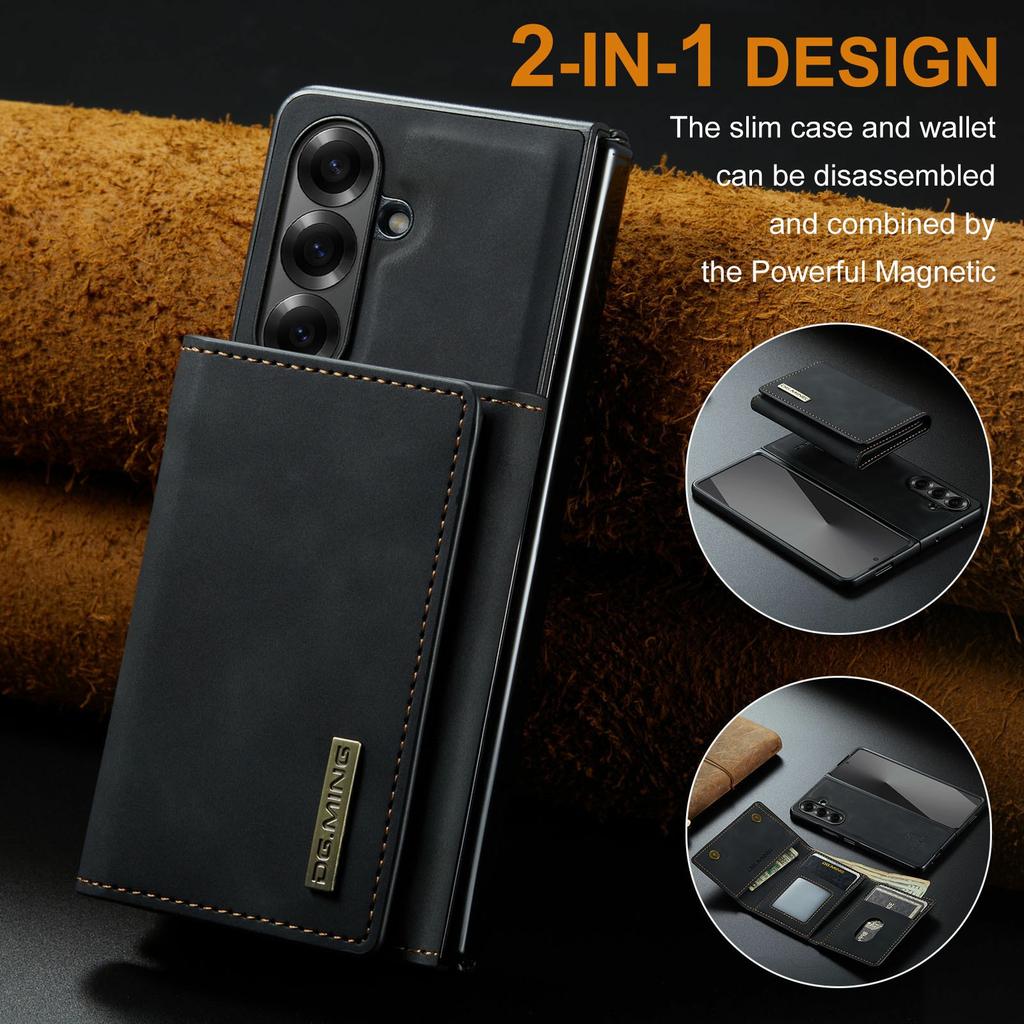 DG.MING M1 Serie für Samsung Galaxy Z Fold7 5G Handyhülle PU + TPU + PC Rückabdeckung mit magnetischem Tri-Fold Wallet Ständer
