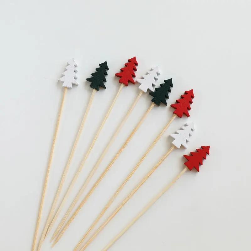 100Pcs/bag 12cm Bamboo Pick Buffet Cupcake Disposable Fruit Fork Party Dessert Salad Stick Cocktail Skewer for Party Decor