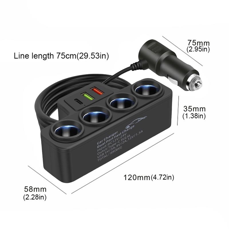 QC3.0+PD 3.1A Car USB Charger 12V-24V 4-Socket Car Cigarette Lighter Splitter 120W Phone Power Adapter USB Phone Charger Adapter