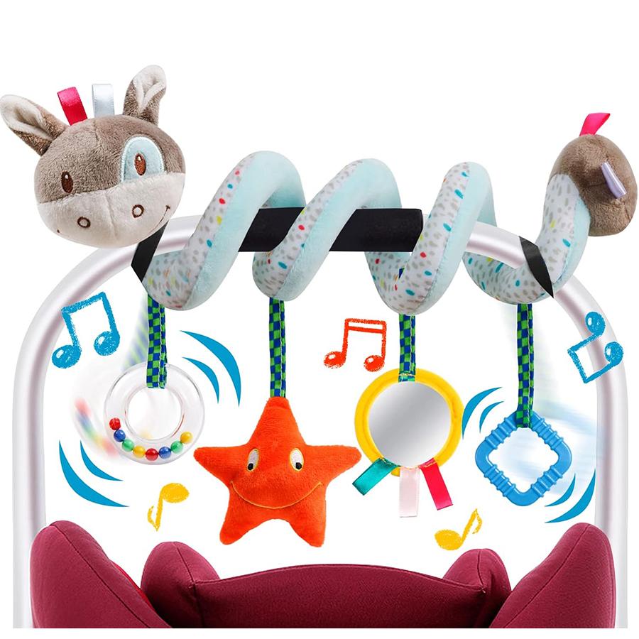 Baby Car Seat Toys Activity Stroller Toy for Boys Girls 0 3 6 9 10 12 Months, Spiral Hanging Plush Toys Activity Stroller Toys