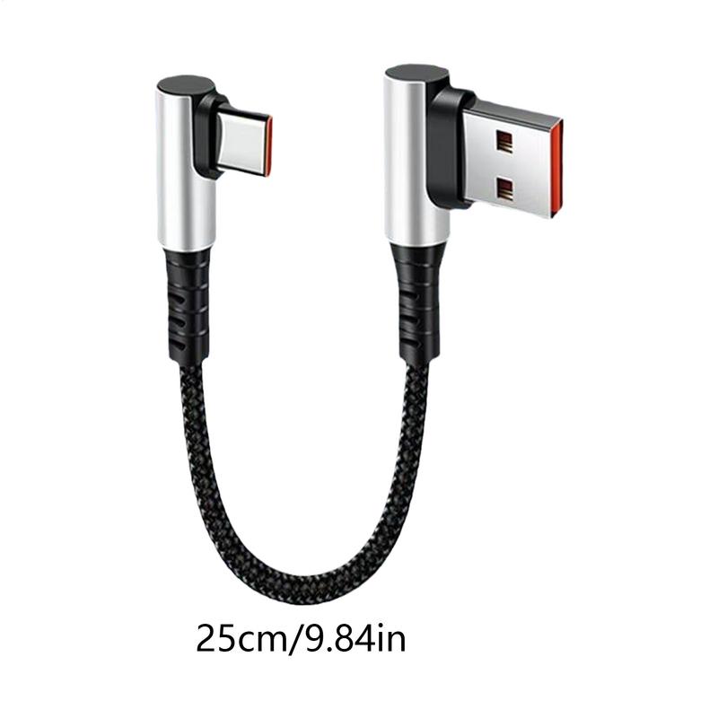 6A 0.25M Short Cable 90 Degree Elbow USB A Type C To Type C Cable Fast Charging Data Cord Power Bank Wire For IPhone 15IPad
