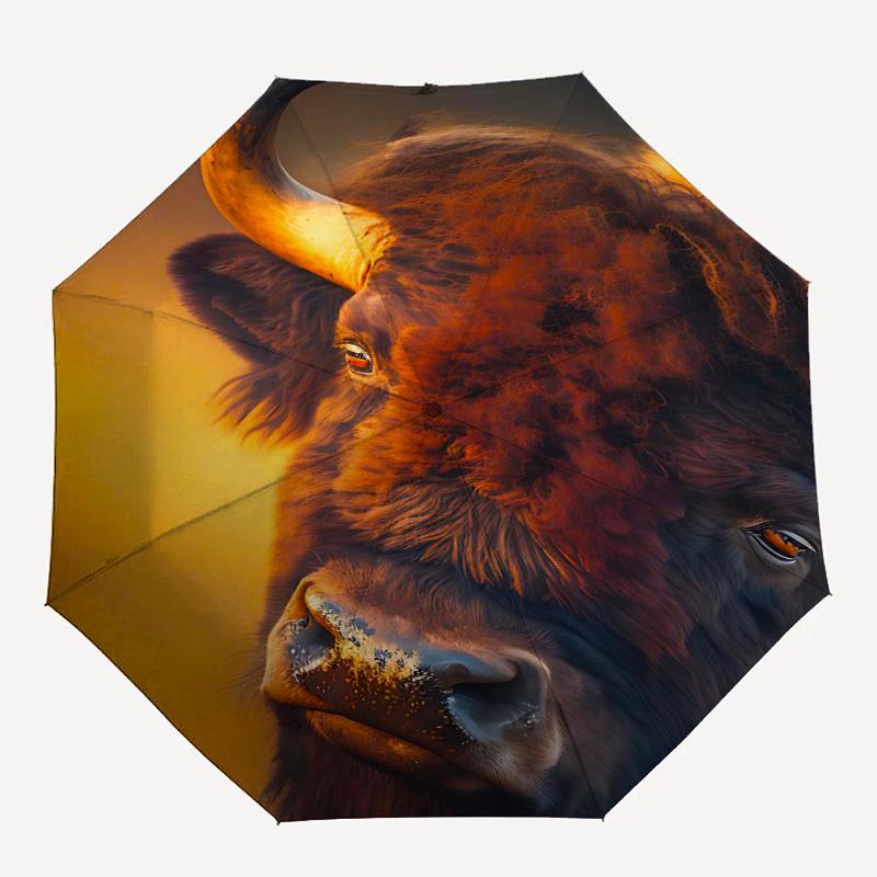 

1pc Bison, Wildlife Automatic Open/Close Umbrella 8-Rib Strong Frame, Portable Travel Umbrella for Women & Men, Birthday Gift Parties 047