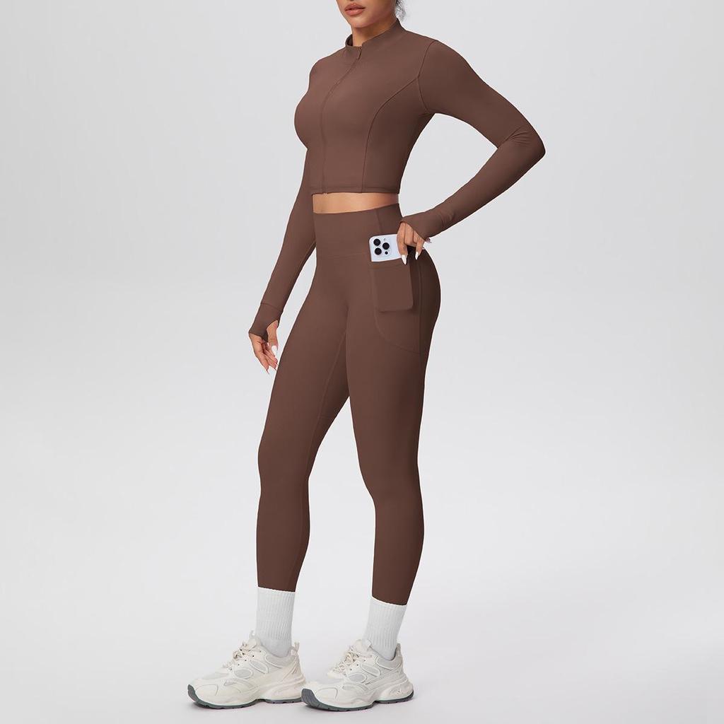 High-Waist Thumb-Hole Zipper Yoga Jacket and Butt-Lifting Leggings Set