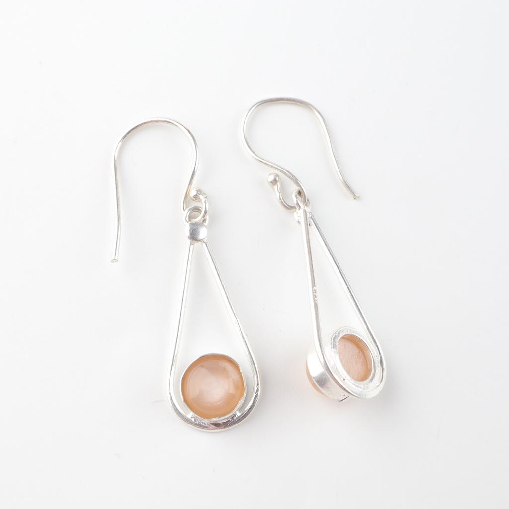 Peach Moonstone Gemstone 925 Sterling Silver Jewelry Handcrafted Earrings 1.76" EE-126-29