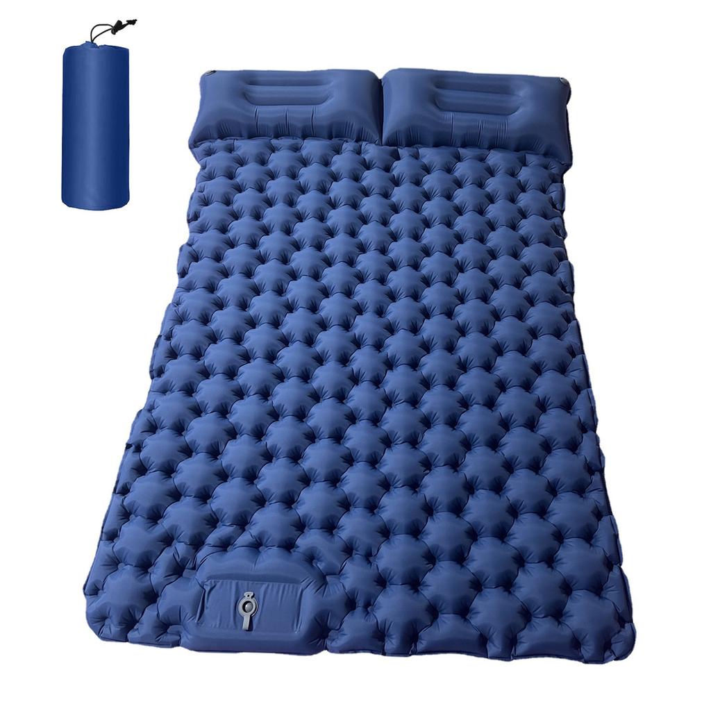 Tapis De Camping Gonflable 195x70 Cm – Pompe à Pied Intégrée, Oreiller, 860 G, 50s De Gonflage, Bleu Paon