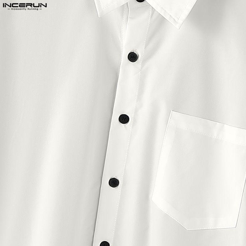 INCERUN Oversized Men Long Sleeve Back Patchwork Buttons Casual Loose Shirts Tops