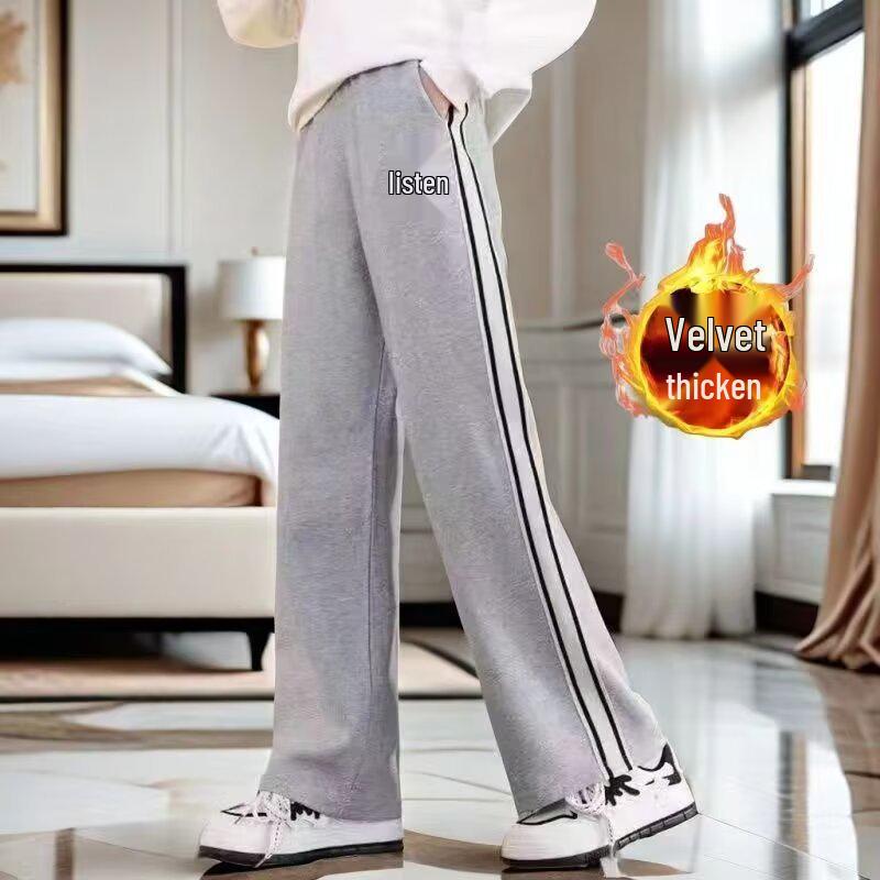 Dziewczęce spodnie z szerokimi nogawkami, podszyte polarem: Jesienno-zimowa odzież sportowa casualowa dla średnich i dużych dzieci