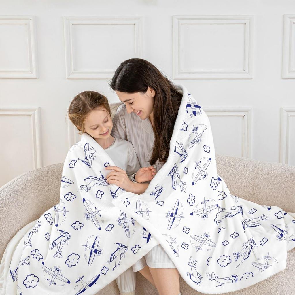 Airplane Pattern Blanket Soft Fleece Throw Kids Room Decor Aviation Theme Baby Gift Home Decoration