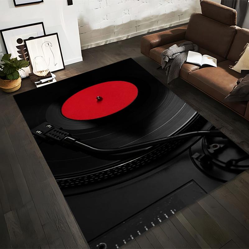 

Turntable Carpet with Red Vinyl Design, Music Theme Home Decor Suitable for use as an anti-slip for living room bedroom sofas 40x60cm( 15x23in )