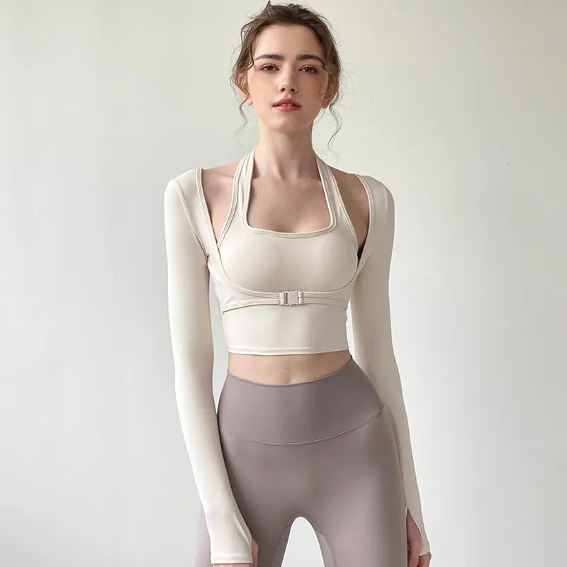 Yoga Clothes for Women Chest Pads Running Fitness Long-sleeved Sports Tops Elastic Tight Slimming Summer New T-shirts
