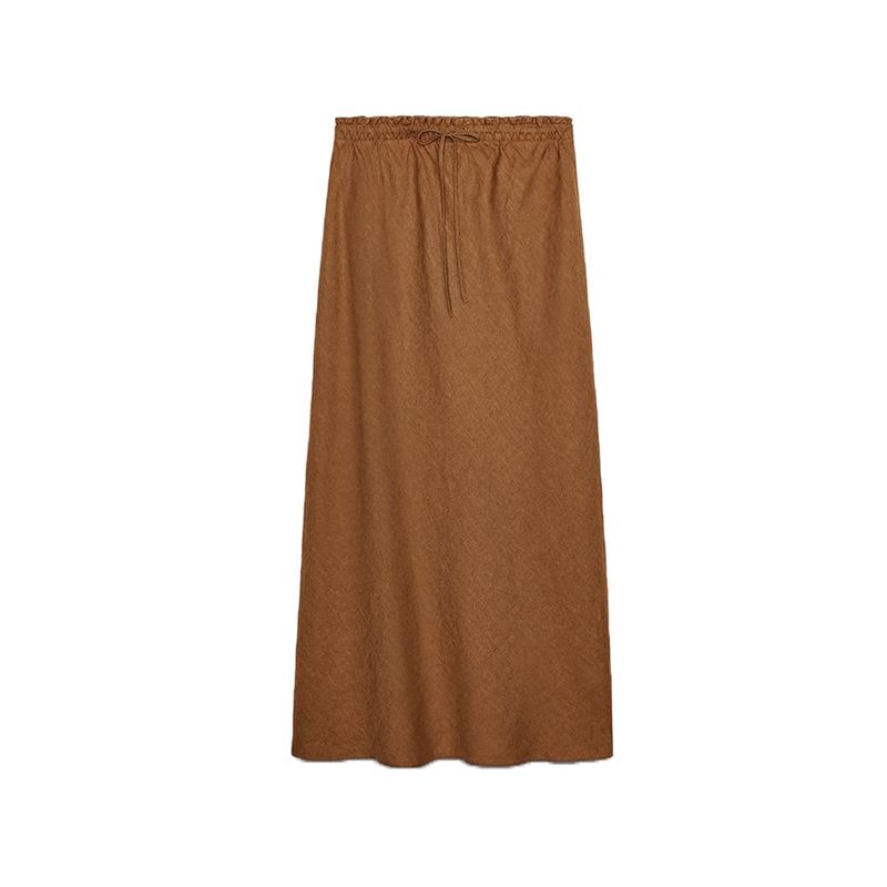 

Summer New Product Women s Clothes Simple Lace Trim Linen Blended Mid Waist A- line Hem Midi Dress 4786111 Toffee M