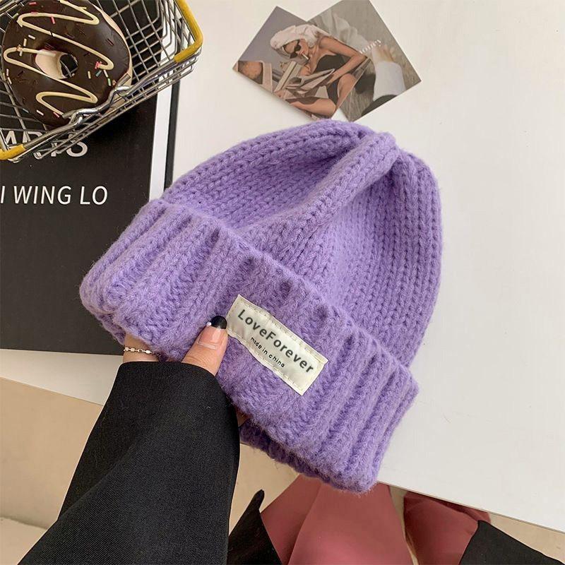 Korean Style Brand Letter Patch Wool Hat for Women Autumn and Winter Japanese Versatile Warm Knitted Hat Couple Student Pullover Hat