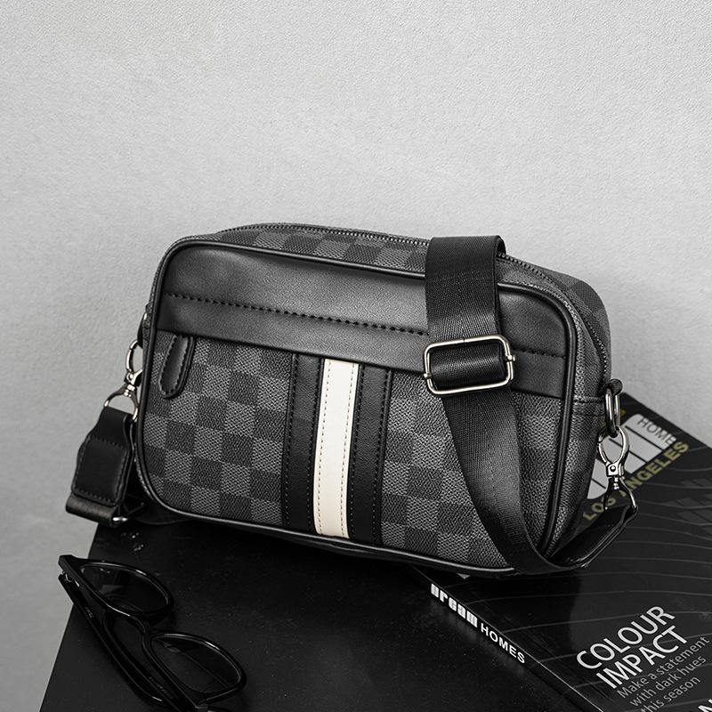 Shoulder Bag Men'S Plaid Trendy Messenger Bag Business Casual Horizontal Youth Men'S Bag Small Satchel