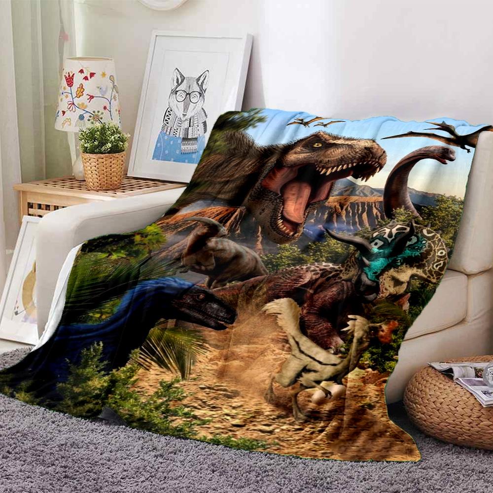 Jungle Dinosaur World Multiple Dinosaurs Scene Print Flannel Blanket Soft Warm Throw Blanket for Sofa Bed Living Room