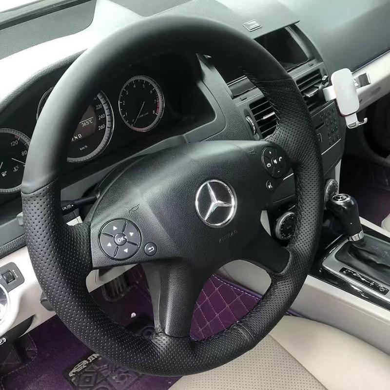 Hand-stitched Black Leather Steering Wheel Cover for Mercedes Benz W204 C-Class 2007-2010 C300 C280 C260 C230 C180 C200