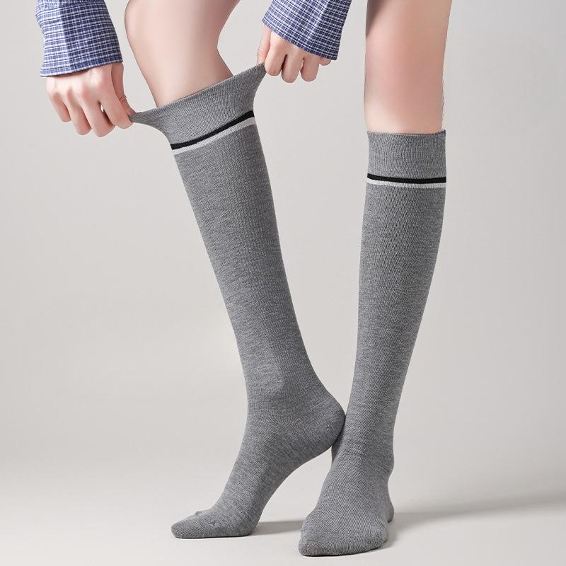 Women's Calf Socks, Antibacterial, Deodorizing, Mite-removing, Bamboo Fiber Pile Socks, College Wind Strip, Vertical Strip, Slimming, Long Tube