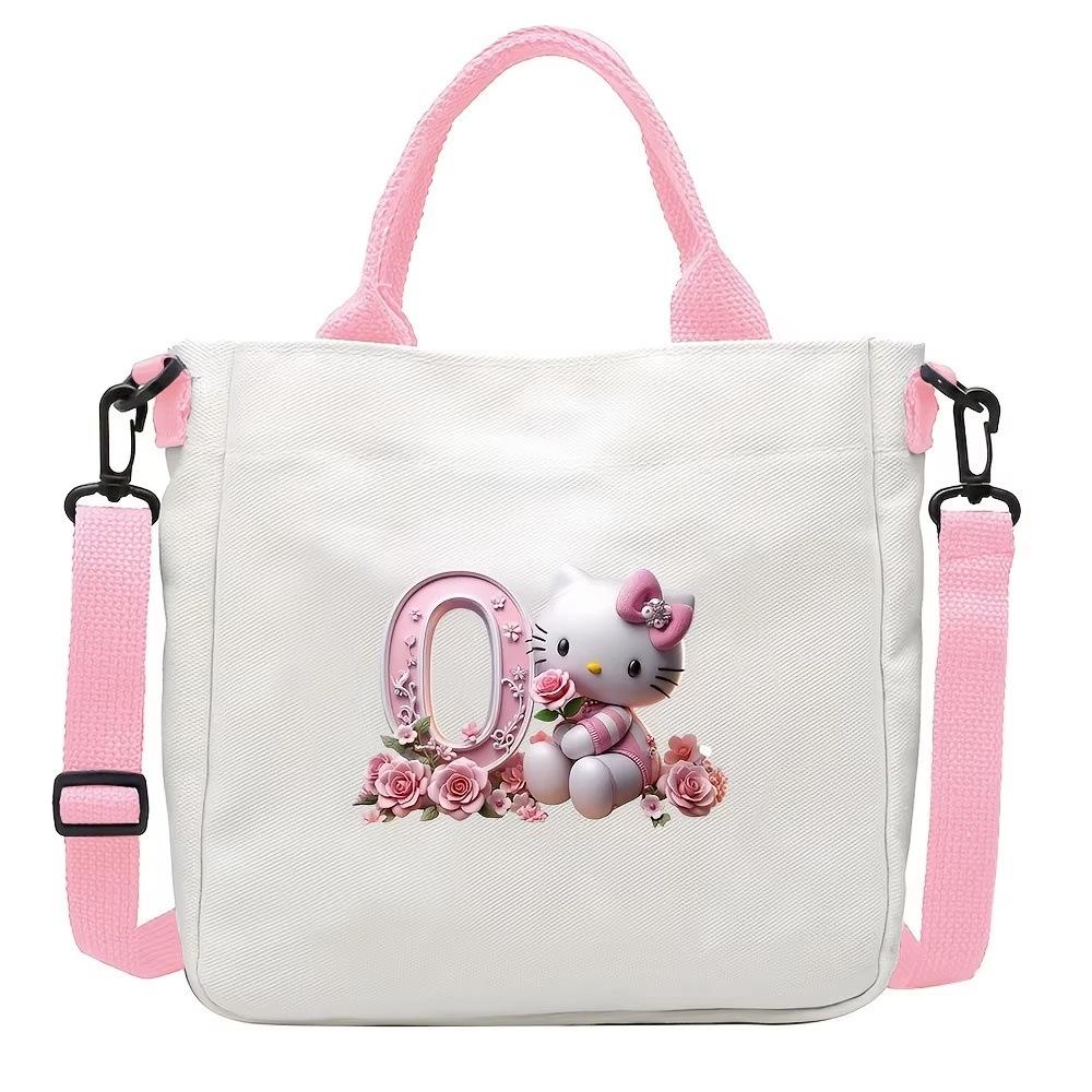 Sweet Cartoon Print 26 Letter Canvas Bag Schoolgirl Portable Crossbody Shoulder Bag Trend