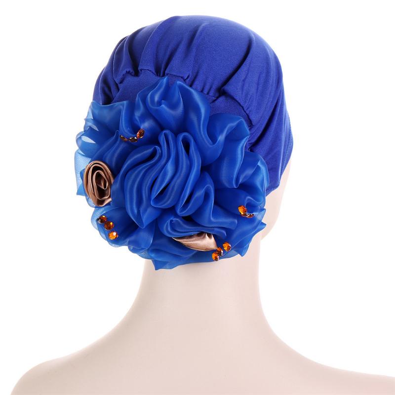 KepaHoo Satin Flower Turban Bonnet for Women Muslim Headwear Bandana Caps Islamic Headscarf Hair Bands Hat Indian Headwrap