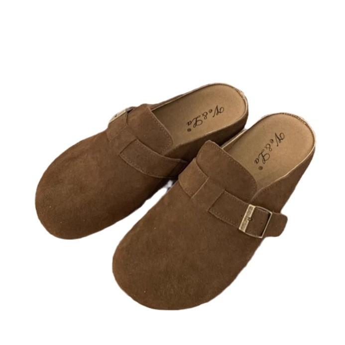 Soft leather version~ inner height increase Boken shoes slippers women's shoes outer wear 2025 new spring and autumn half-toboken shoes single shoes