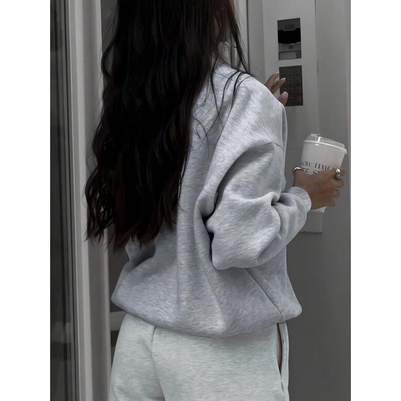 Dam Casual Långärmad Enfärgad Basic Huvtröja