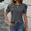 Womens Casual Solid Color Bubble Sleeve T-Shirt Loose Fit Short Top Daily Wear